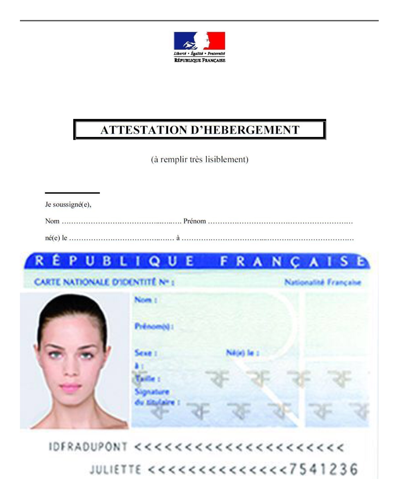 attestation hebergement